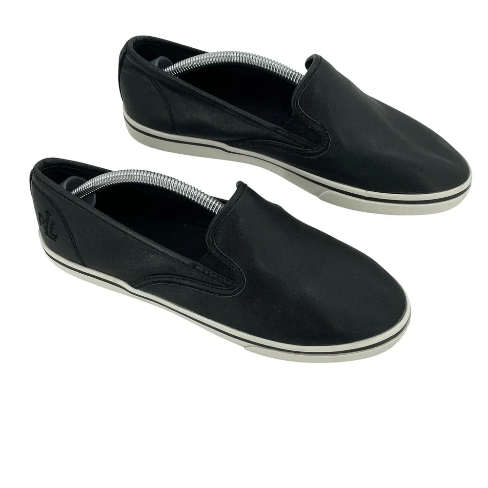 Lauren Ralph Lauren Women's‎ Janis-LG Black Leather Slip On Sneakers Shoes 7.5B